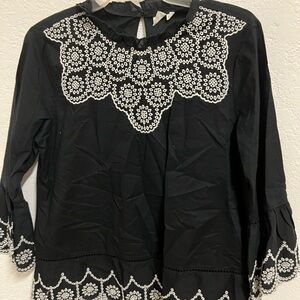 GAP Black Blouse with White Embroidery